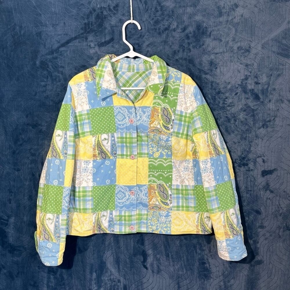 Vintage Kate Hill Patchwork Unique Print Quilted Reversable Jacket Woman Size L